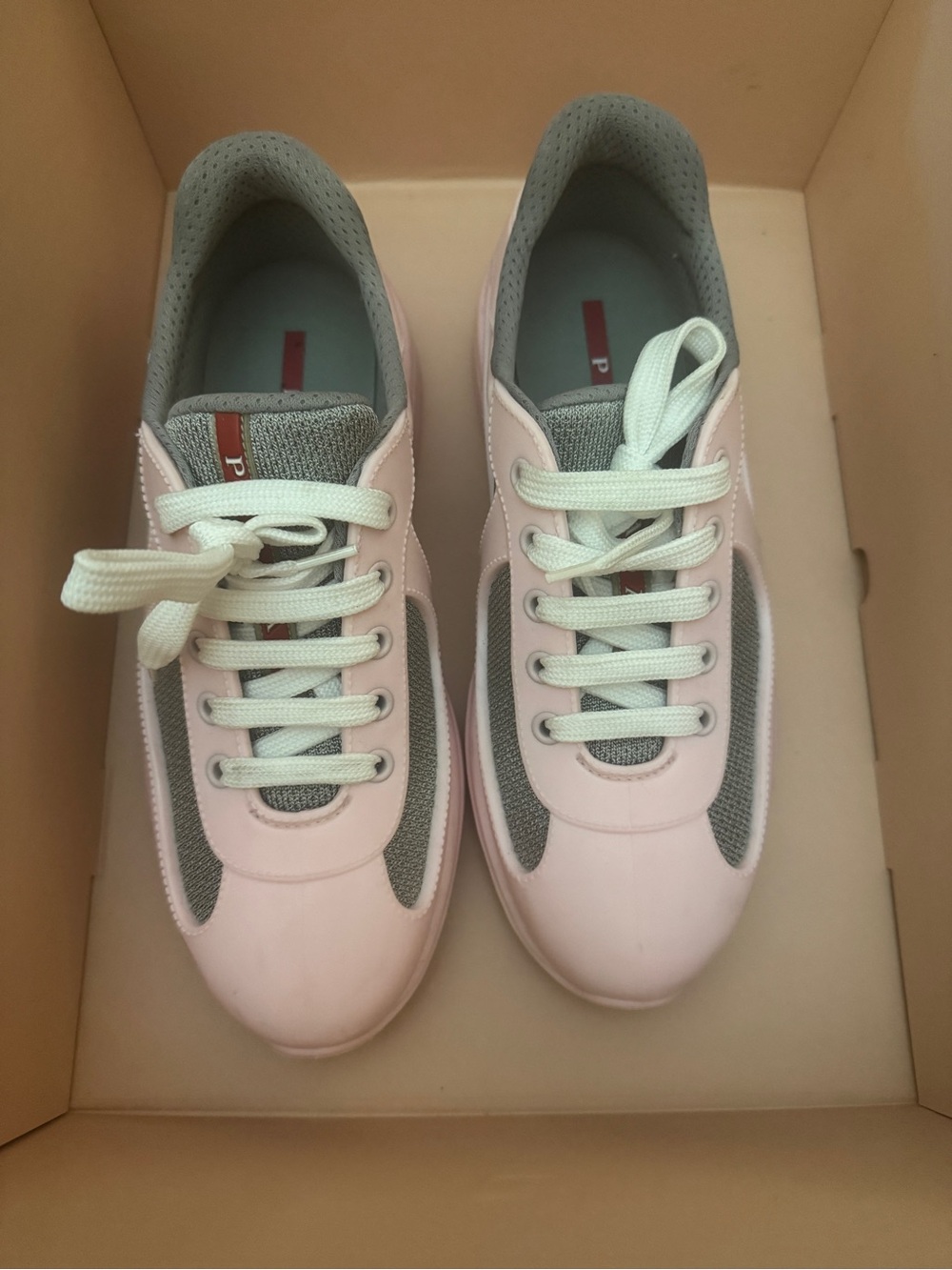 Prada Pink and Gray Women's Lace-Up Sneakers